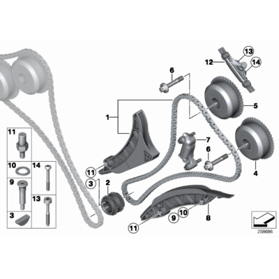 Łańcuch rozrządu z szyną napinającą BMW F01 F06 F07 F10 F12 F15 G11 750i 50iX 650i 550i M5 M6 X5 M X6 M N63N - 11317605193