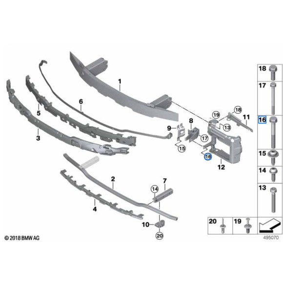 Śruba sześciokątna wspornika przód BMW G20 G21 318 320 330 340 - 07119909527