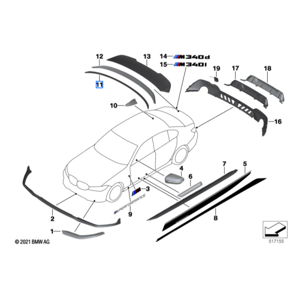 Spoiler czarny matowy tył BMW G20 318d 320dX 320i 330i 330d 330iX M340 - 51192455880