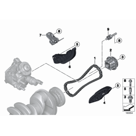 Ślizg łyżwa łańcucha BMW E60N E70N E71 E81 E83 E84 E90 F01 F07 F10 F15 F20 F30 F36 MINI 1,6d 1,8d 2,0d 2,5d 3,0d 3,5d 4,0d - 135