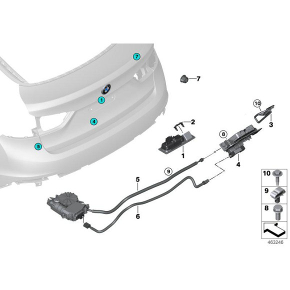 Przycisk klamka tylnej klapy BMW F15 F16 F25 F26 F45 F46 F48 F85 F86 X1 X3 X4 X5 X6 214 216 218 220 225 - 51247345700