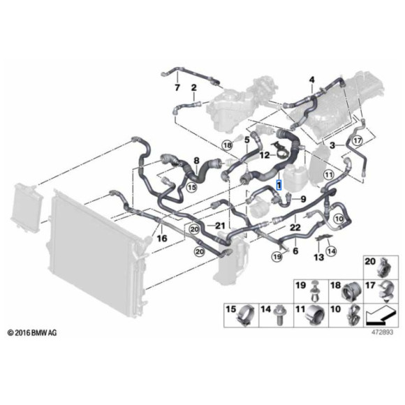 Przewód wąż chłodnicy górny BMW F20 F21 F23 F30 F31 F32 F33 F34 F36 - 17128616548