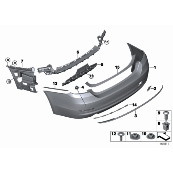 Prowadnica zderzaka tył lewa BMW F32 F33 F36 418 420 425 428 430 435 440 - 51127285561