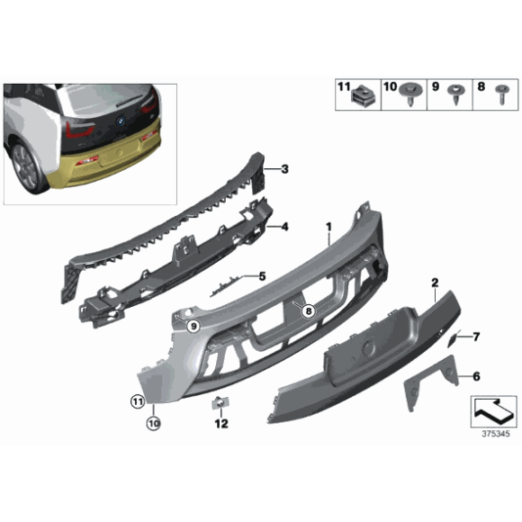 Prowadnica mocowanie zderzaka tył BMW I01 I01N i3 i3s 60Ah 94Ah 120Ah - 51127296779