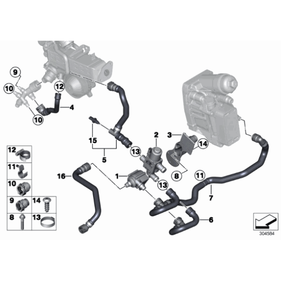 Pompa wody dodatkowa BMW F01 F07 F10 F11 F15 F16 F25 F26 730d 530d 535d 518d 520d 525d 25dX 40dX 35dX - 11538511748