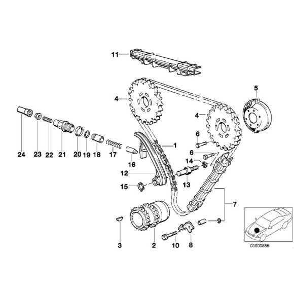 Napinacz łańcucha rozrządu BMW E21 E32 E38 E30 E34 E28 E24 E23 316i 318i 735i 735i 530i 535i 750i 633 635 630 M10 M30 - 11311744