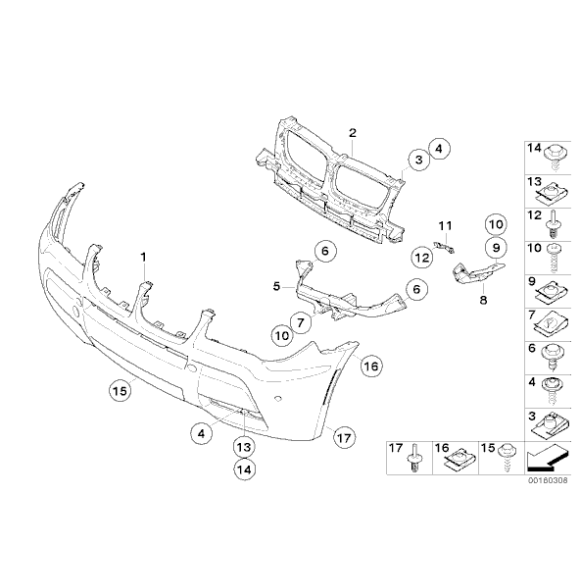 Mocowanie zderzaka przód prawe BMW E83 E83N X3 1,8d 2,0i 2,0d 2,5i 3,0i 3,0d 3,0si 3,0sd - 51113400920
