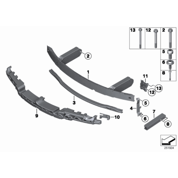 Połączenie wspornik belki zderzaka przód lewy BMW F01 F06 F07 F10 F11 F12 F13 - 51117158893