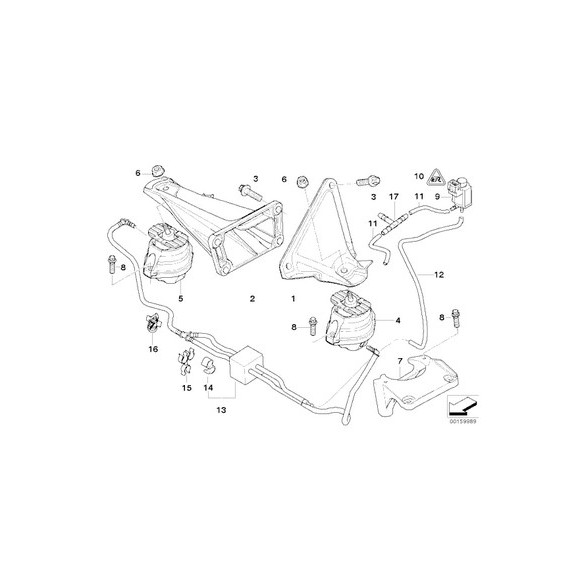 Poduszka silnika prawa BMW E60 E61 E63 525d 530d 535d 635d - 22116774620