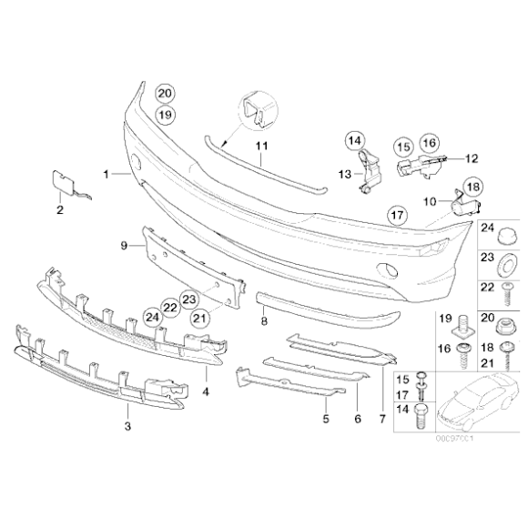 Listwa zderzaka przód prawa BMW E46 sedan touring 316 318 320 323 325 330 - 51117030608