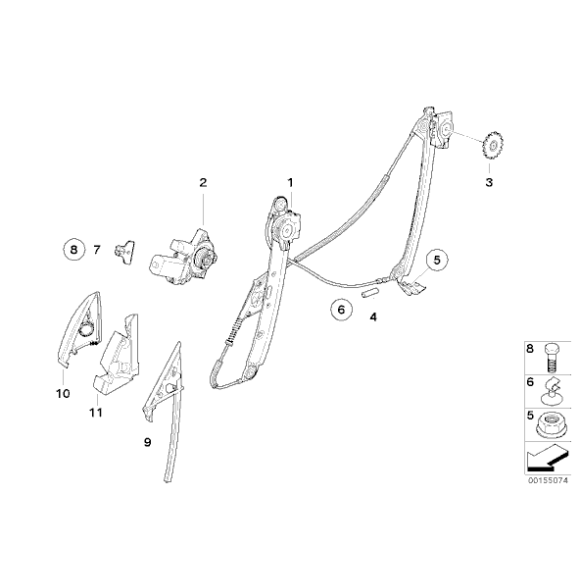 Podnośnik szyby bez silnika przód lewy BMWE81 E82 E88 116 118 120 123 128 130 135 - 51337165595