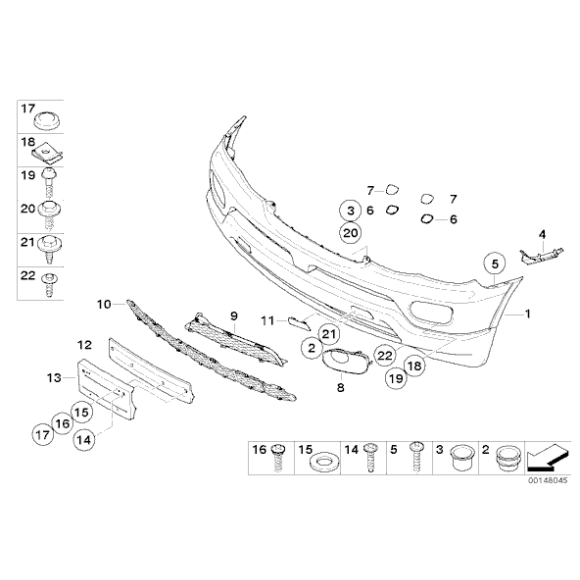 Kratka górna zderzaka przód lewa BMW E53 X5 3,0d 3,0i 4,4i 4,8is - 51117116397