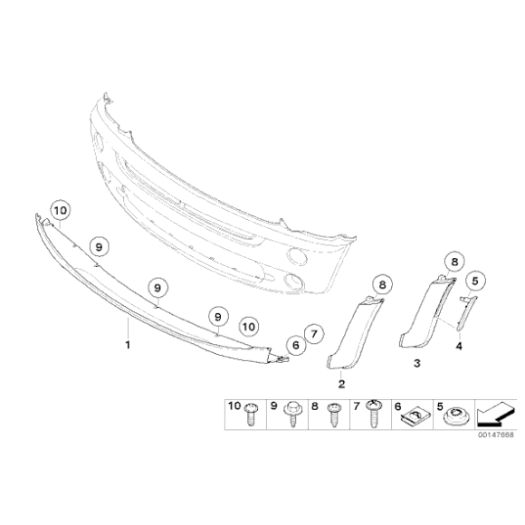 Spoiler zderzaka przód prawy MINI R50 R52 R53 Cooper One - 51117130312