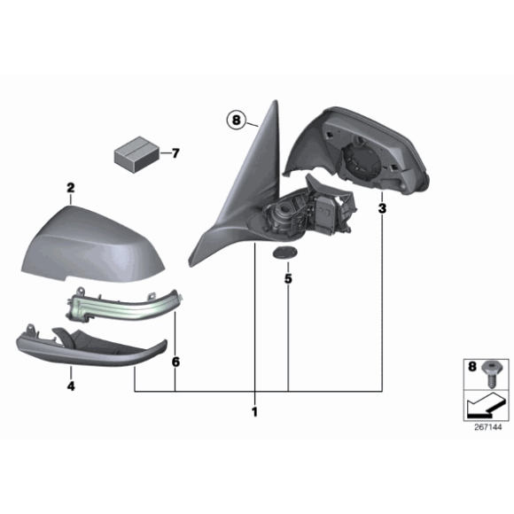 Pierścień mocujący wkład lusterka czarny błyszczący prawy BMW F20 F21 F22 F23 F30 F31 F32 F33 F34 F36 - 51167302412