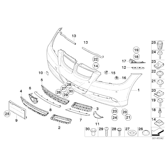 Kratka częściowo otwarta zderzaka przód lewa BMW E90 E91 318 320 323 - 51117154551