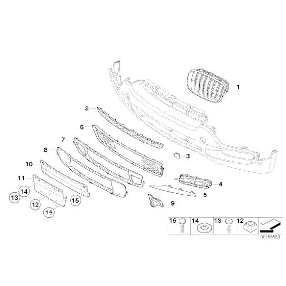Kratka zamknięta zderzaka przód prawa BMW E70 X5 3,0d 3,0si 3,0sd - 51117159594