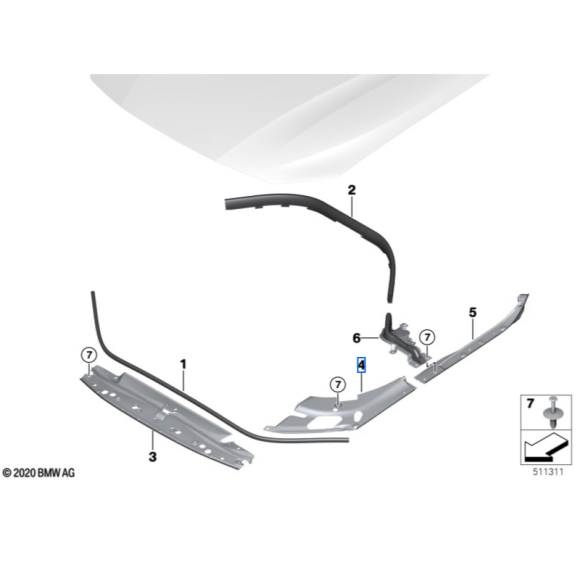 Osłona uszczelka maski przód prawa BMW G22 G23 G26 - 51769883648