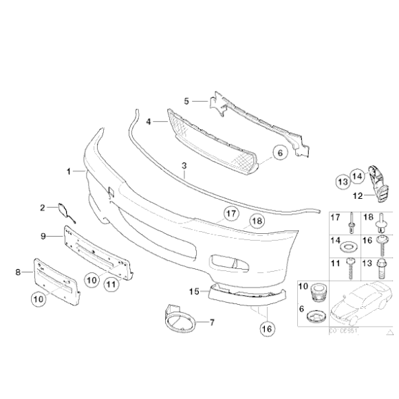 Kratka zderzaka M przód środkowa BMW E46 Coupe Cabrio 316 318 320 323 325 328 330 - 51117893062