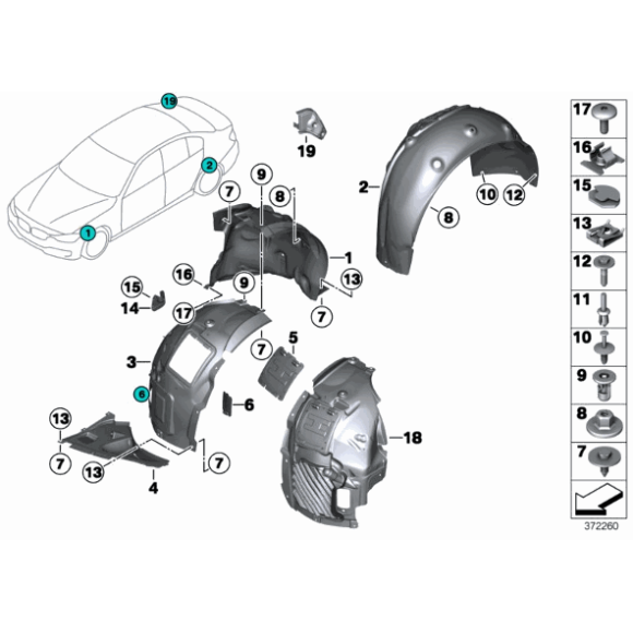Osłona nadkola dolna przód prawa BMW F32 F33 F36 418 420 425 428 430 435 440 - 51718054552