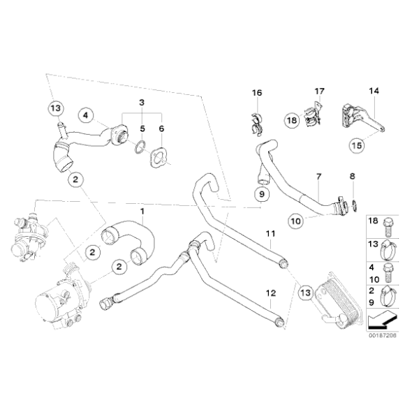 Przewód elastyczny układu chłodzenia BMW E60 E61 E63 E65 E81 E87 E90 2,3 2,5 3,0 2,8 - 11537521049