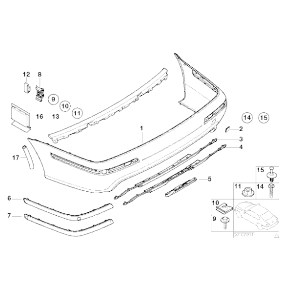 Listwa zderzaka tył prawa M BMW E39 sedan 520 523 525 530 535 540 M5  - 51122498502