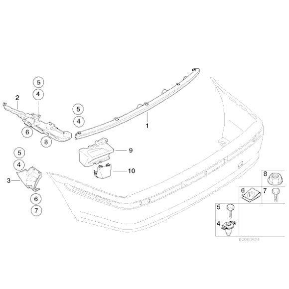 Prowadnica mocowanie zderzaka tył prawa BMW E46 sedan 316 318 320 325 330 - 51127030614