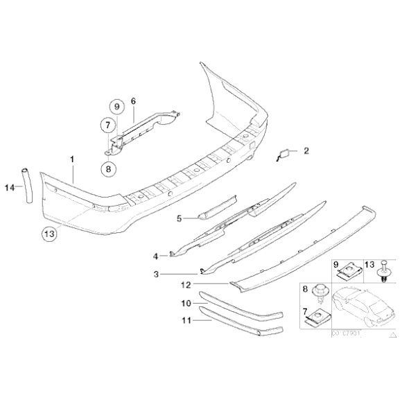 Osłona szczeliny zderzaka tył BMW E39 520 523 525 528 530 535 540 - 51127894336