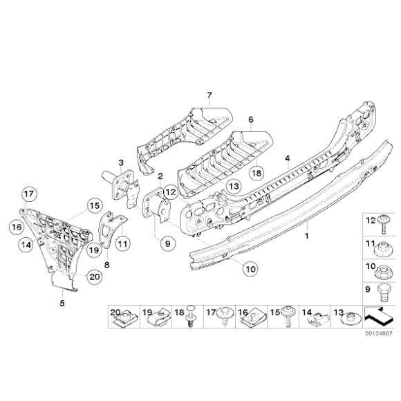 Prowadnica dolna środkowa osłona nadkola BMW E60 E61 520 523 525 528 530 535 545 550 - 51127897144