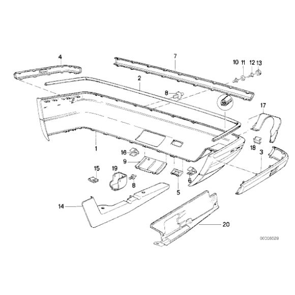 Listwa lewa zderzaka tył BMW E34 518 520 525 530 540 - 51128148817