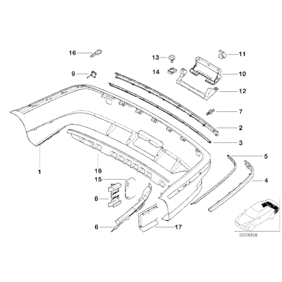 Listwa zderzaka tył prawa BMW E39 sedan 520 523 525 528 530 535 540 - 51128205250