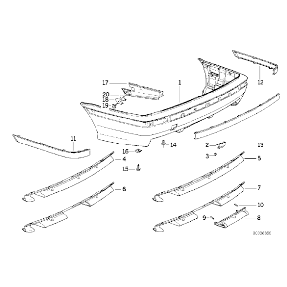 Listwa zderzaka tył prawa BMW E36 316 318 320 323 325 328 - 51128206372