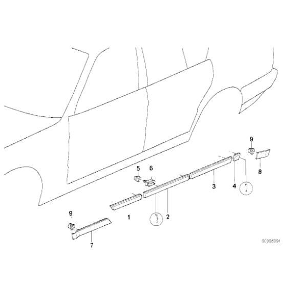 Listwa błotnika przód lewa BMW E34 518i 520i 525i 530i 535i 540i M5 - 51131978193