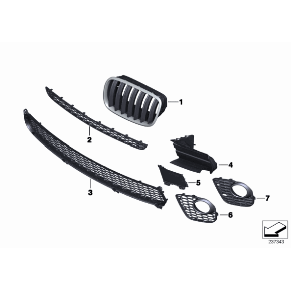 Atrapa nerka prawa chrom / czarna BMW E70 E71 E70N E72 X5 X6 30dX 40dX 35dX 35iX 50iX M - 51137157688