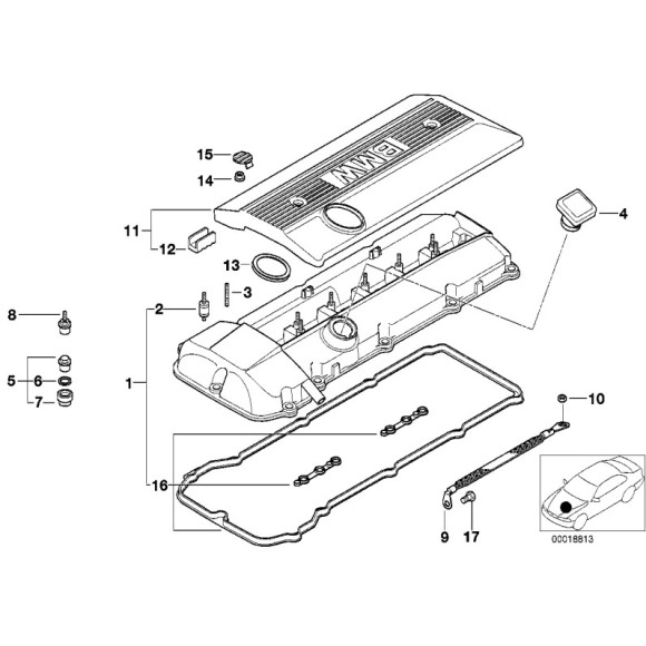 ZAŚLEPKA NAKRĘTKI POKRYWY ZAWORÓW SILNIKA BMW 3 E36, E46 / 5 E34, E39, E60 / 7 E38, E65