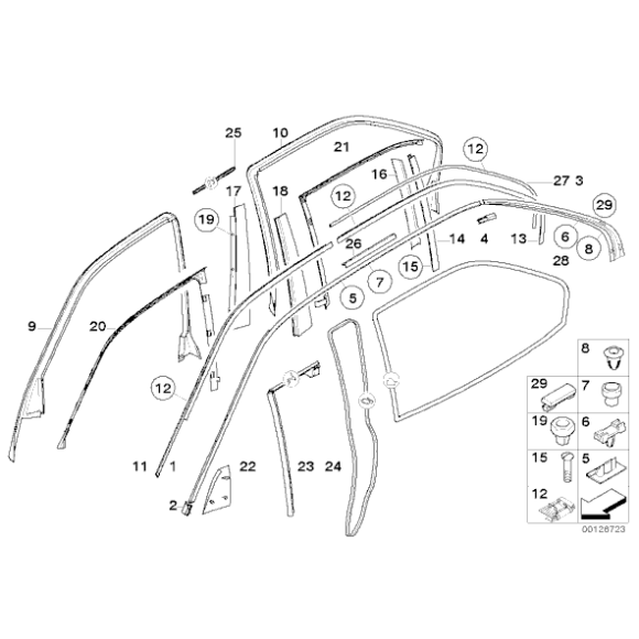 Łącznik rynienki listwy prawy BMW E38 725 728 730 735 740 750 - 51138125472