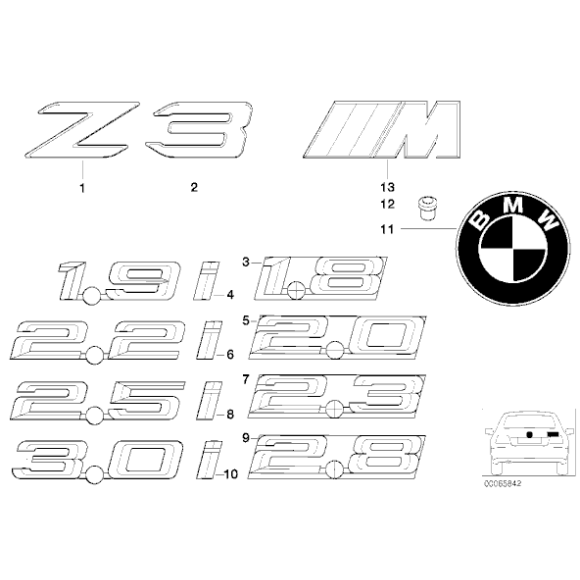 Emblemat klapy pokrywy tył BMW E28 E30 Z3 316 318 320 323 325 M3 518 520 525 528 535 M5 - 51141872969