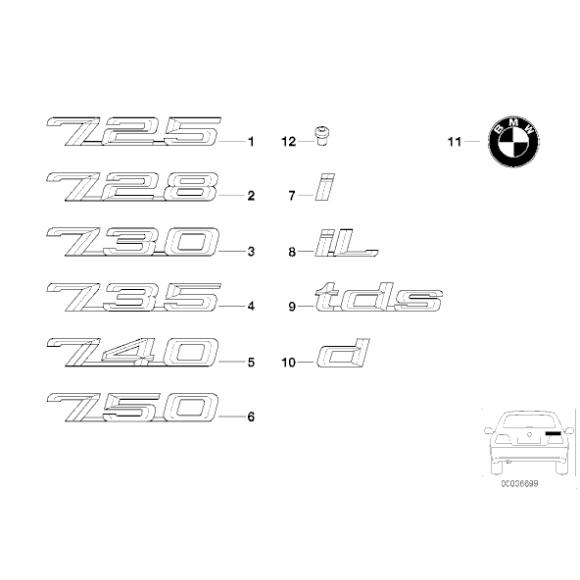 Emblemat  naklejany klapa tył 750 BMW E32 E38 750i 750iL  - 51148136272
