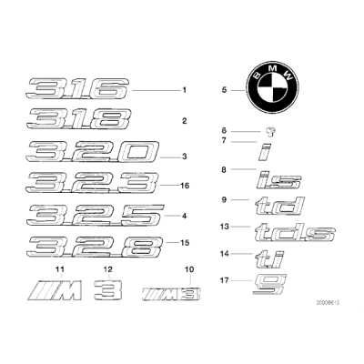 Emblemat klapy tył boczny BMW E36 K14 K15 K26 K30 K46 K47 K50 R13 R22 R28 - 51148164924