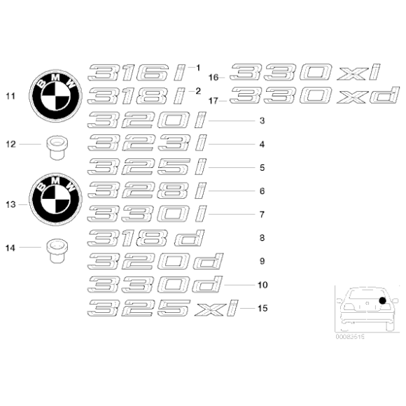 Emblemat naklejany tylny "318i" BMW E46 318i sedan - 51148195096