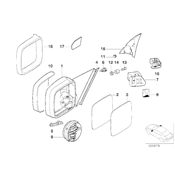 Ramka lusterka lewa BMW E36 E34 518 520 525 530 535 540 M5 316 318 320 323 325 328 prod od 09.1992r - 51164197449
