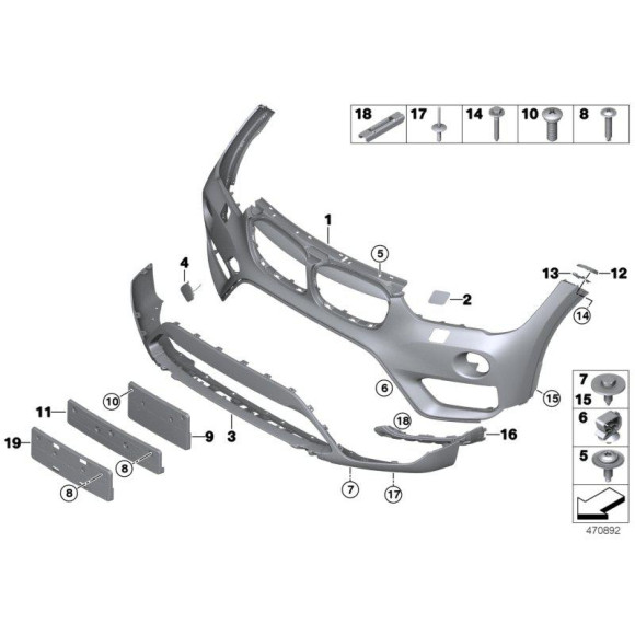 Obudowa zderzaka przód dolna BMW F48 X1 16d 18d 18i 20d 20i 25d 25i 28i - 51117453999