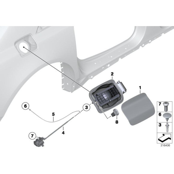 Odbojnik z wyrzutnikiem klapki paliwa BMW E46 E60 E61 E63 E64 E65 E70 E71 E83 E90 E91 E92 F01 F10 F11 - 51178228939