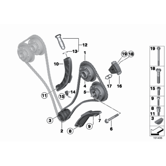 Szyna prowadząca łańcuch BMW X5 E60 E63 E65 4,4i 4,8i 540 545 550 645 740 745 750 - 11317533489