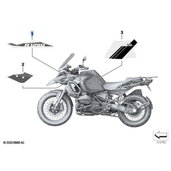 Naklejka napis na błotnik przedniego koła lewa BMW K51 R1250GS - 51141542007