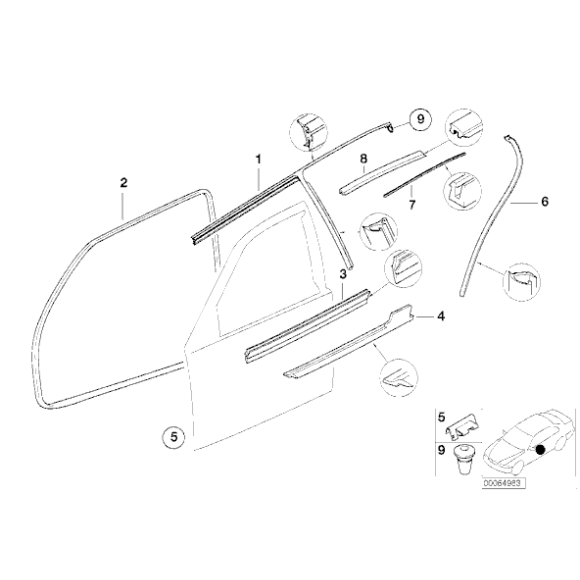 Listwa uszczelniająca przód zewnętrzna lewa BMW E36 sedan touring 316 318 320 323 325 328 M3 - 51211960647