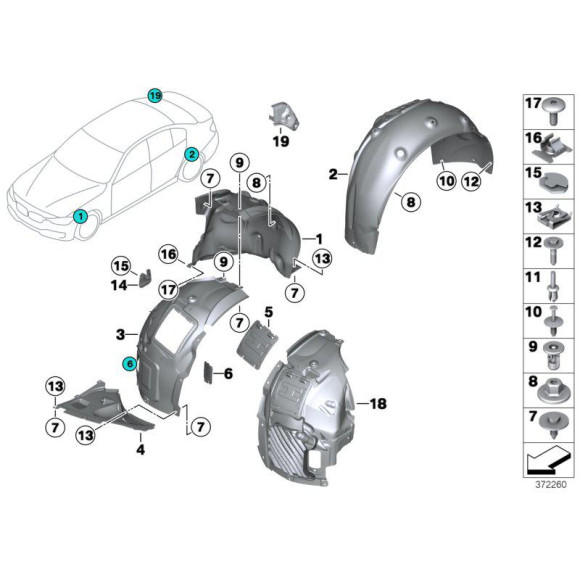 Nadkole osłona dolna prawa BMW F32 F32N F33 F33N F36 F36N - 51717260742