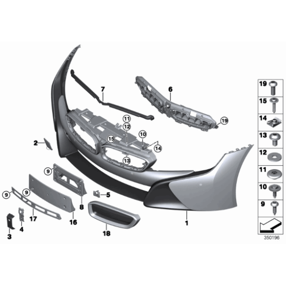 Mocowanie tablicy rejestracyjnej zderzaka przód BMW i8 l12 l12N l15 - 51117372507