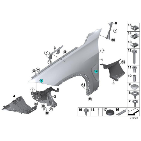 51647294543 Mocowanie błotnika przód lewe BMW F15 F16 X6 F85 F86 X5 25d 28i 30d 30i 35d 35i 40d 40e 50d 50i - 51647294543 - Części oryginalne BMW Łódź | Sklep internetowy BMW