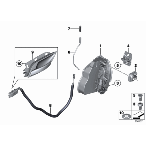 Zamek drzwi przód prawy BMW E60 E61 E63 E65 E70 X5 E81 E90 F01 F10 F12 F20 F25 F30 MINI  - 51217202146