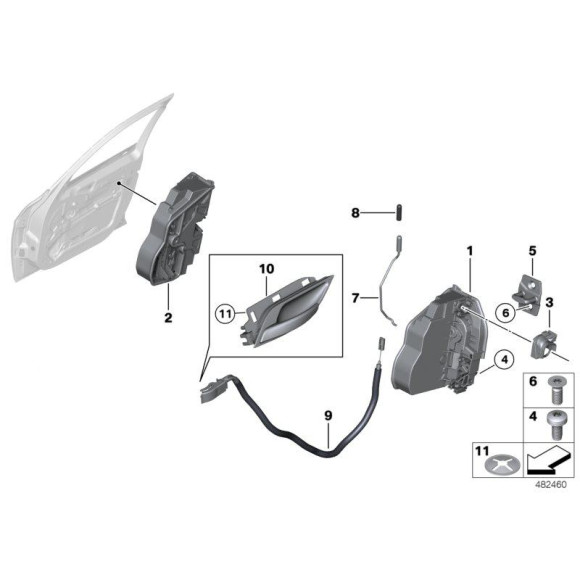 Zamek drzwi przód prawy BMW E60 E61 E63 E65 E70 X5 E81 E90 F01 F10 F12 F20 F25 F30 MINI  - 51217202146